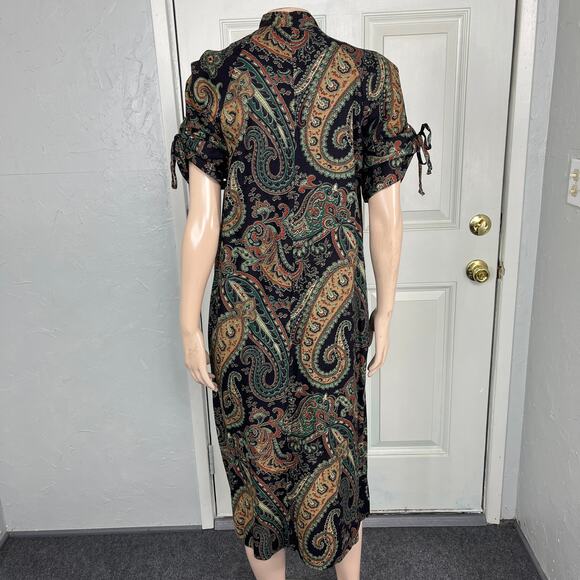 Vintage 70s Dress Floral Handmade Paisley Cotton Ruched sleeves Button O8 - Picture 5 of 7
